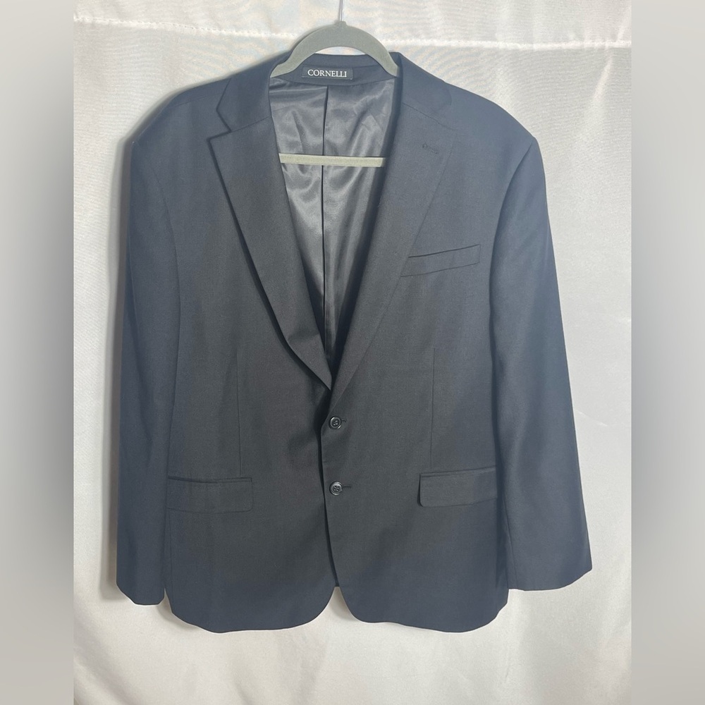 Cornelli Men’s 50R Black Wool 2-Button Blazer Jacket Notch Lapel Classic Fit